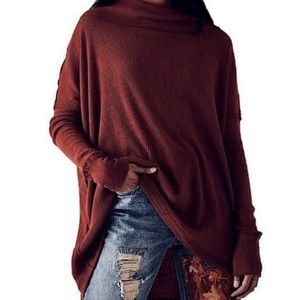 Free People Juicy Waffle Knit Top Cowl Neck in date night